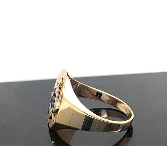 Masonic Ring 10k Yellow Gold Freemasonry Blue G Logo Vintage Men's Size 9 - Picture 2 of 14